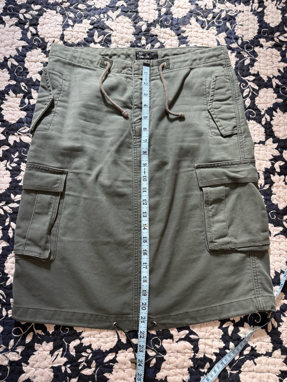 Olive Cargo Drawstring knee length skirt
